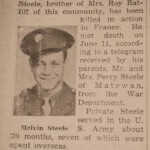 Pvt. Melvin Steele dies in action.  WWII clipping courtesy of Susan Muncey.