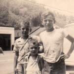 Ronnie & Bobby Szakal with Jack Tiller of Cherry Tree. The John Bush Service Station in the background. Courtesy of Sam Tiller, Logan Hydraulics. Ronnie & Bobby Szakal with Jack Tiller of Cherry Tree. The John Bush Service Station in the background. Courtesy of Sam Tiller, Logan Hydraulics.