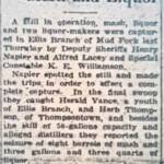 1931 newspaper clipping about Herald Vance and Herb Thompson of Mud Fork arrested for making moonshine. Image 74912. 1931 newspaper clipping about Herald Vance and Herb Thompson of Mud Fork near Logan, WV arrested for making moonshine.