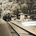 Courtesy of James F. Cremeans and his sister Glenna J. Cremeans. “ My sis said this pic was given to her many years ago by a close friend (Bud Janitch) who I think was from Taplin WV. The picture of house with steam engine was C&O house at Earling (Manbar) approx. 1950 where I lived from 1948 till 1961 when the house burned.” Image 61643. About 1950, Earling, Logan County, WV.