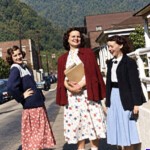 1953 Peach Creek - Dodie, Loretta, and Butchie on the way to school. (Dodie was showing off because she was wearing my boyfriend’s jacket.) Photo credit: Dodie Smith Browning. Digitally restored. 1953 photo at Peach Creek, WV of Dodie, Loretta and Butchie on the way to school.