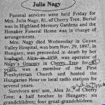 Julia Nagy of Cherry Tree, Logan County, WV obit January 9th, 1979